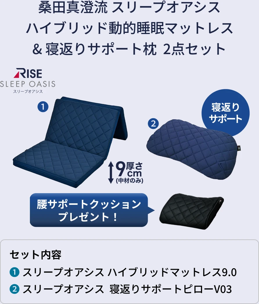 桑田真澄流 スリープオアシスハイブリッド動的睡眠マットレス&寝返りサポート枕 2点セット
