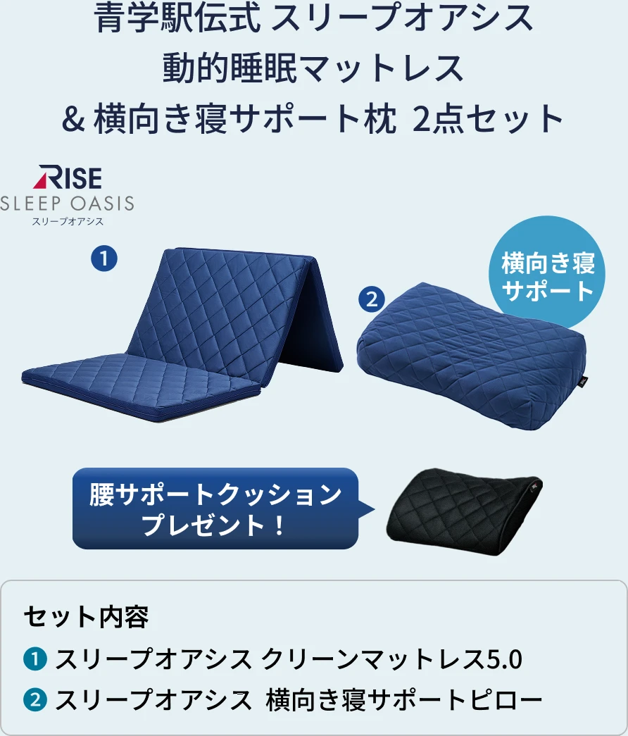 青学駅伝式 スリープオアシス動的睡眠マットレス&横向き寝サポート枕 2点セット