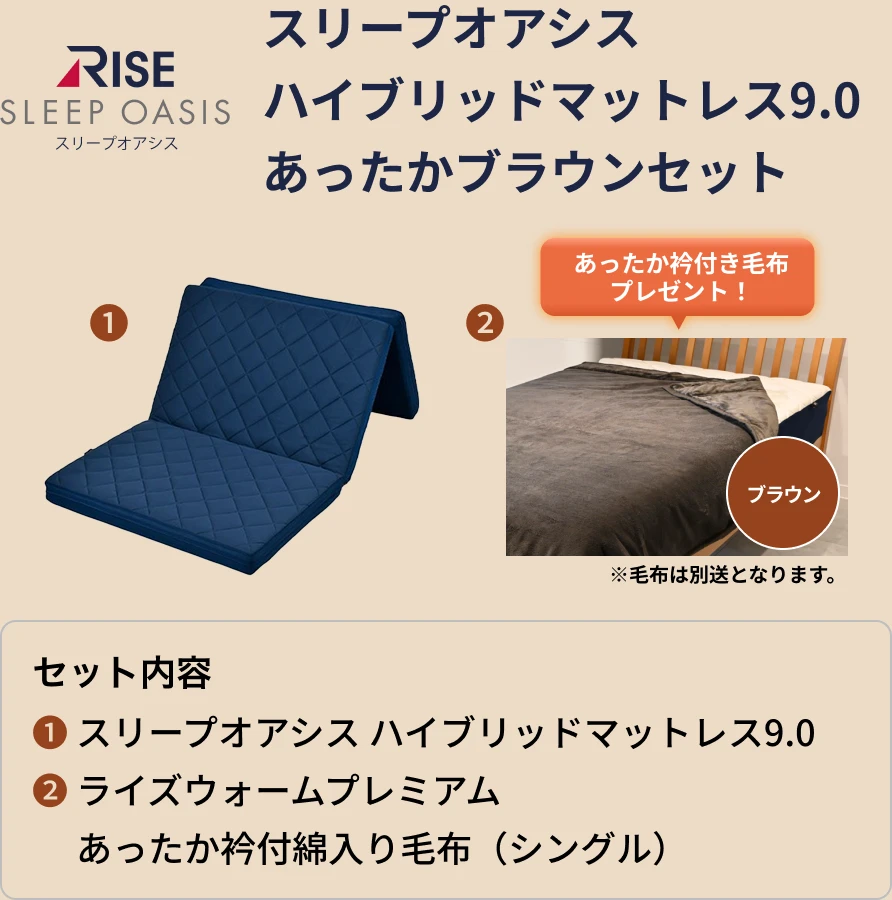 スリープオアシス ハイブリッドマットレス9.0 あったかブラウンセット