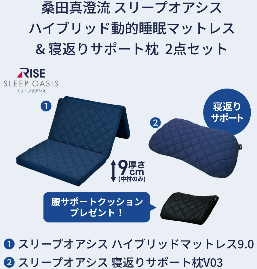 桑田真澄流 スリープオアシス ハイブリッド動的睡眠マットレス&寝返りサポート枕 2点セット