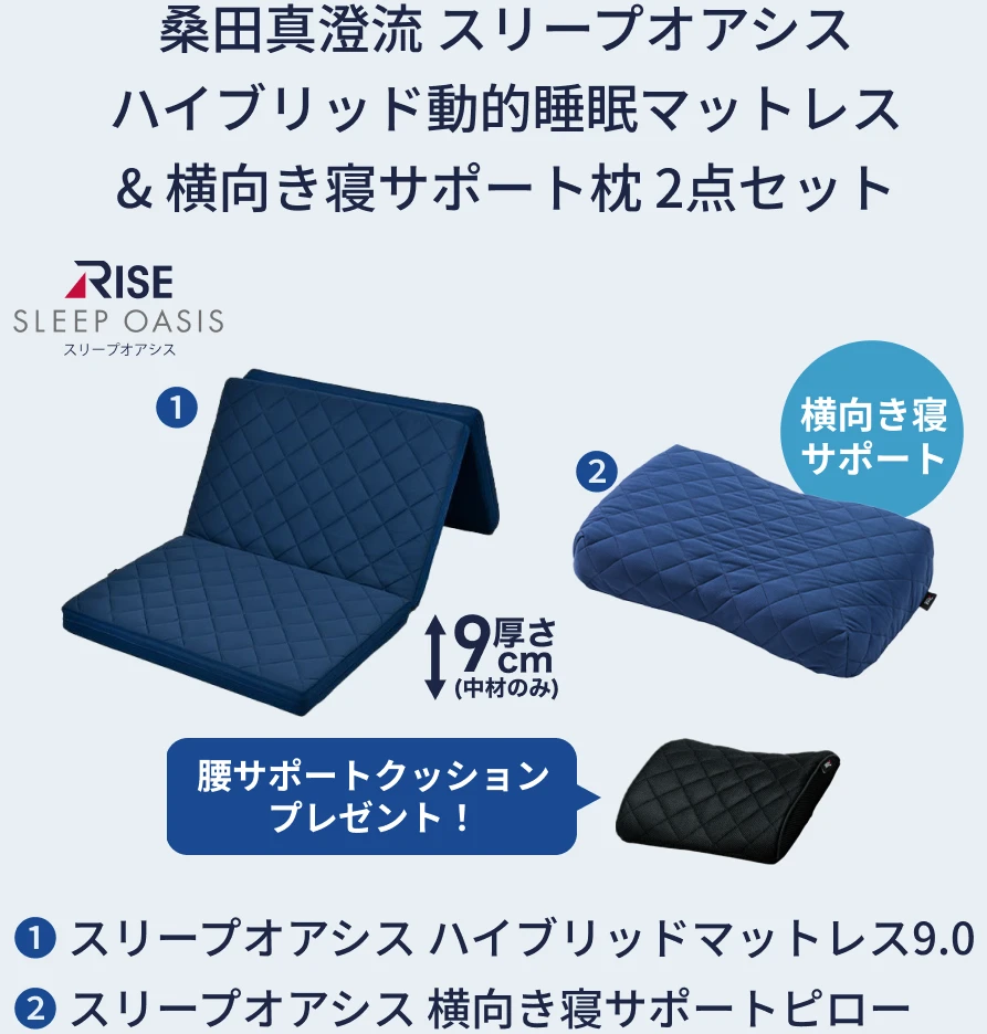 桑田真澄流 スリープオアシス ハイブリッド動的睡眠マットレス&横向き寝サポート枕 2点セット