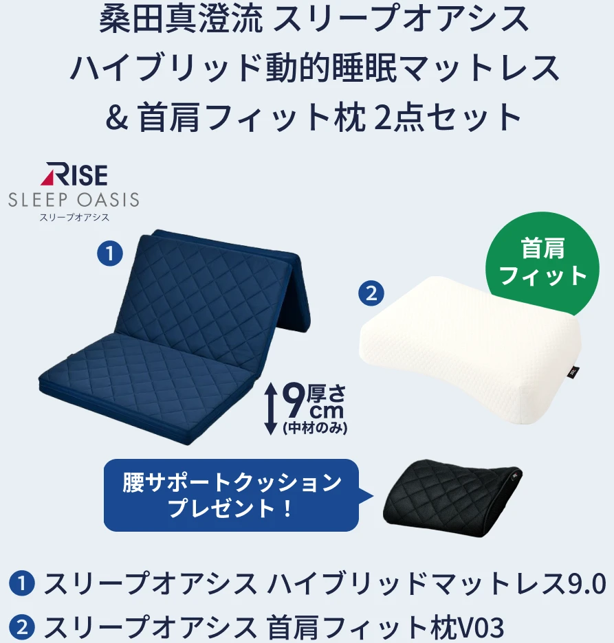 桑田真澄流 スリープオアシス ハイブリッド動的睡眠マットレス&首肩フィット枕 2点セット